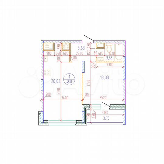 1-к. квартира, 43,8 м², 9/17 эт.