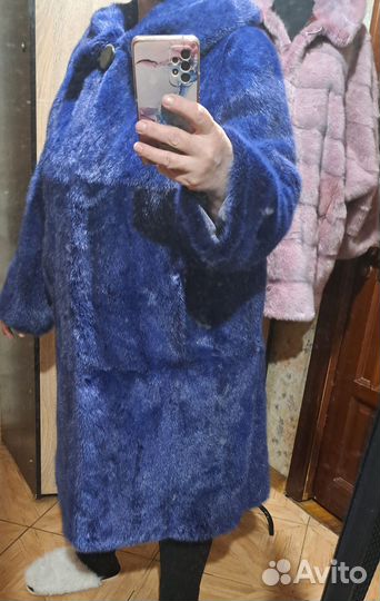 Шуба норка синяя классика 54р длина 100см Ог-135см
