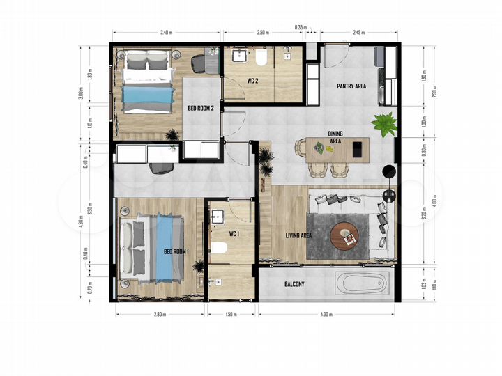 Квартира-студия, 34 м² (Таиланд)