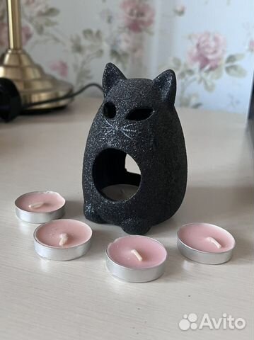 Подсвечник Кошка с блёстками Красный Куб