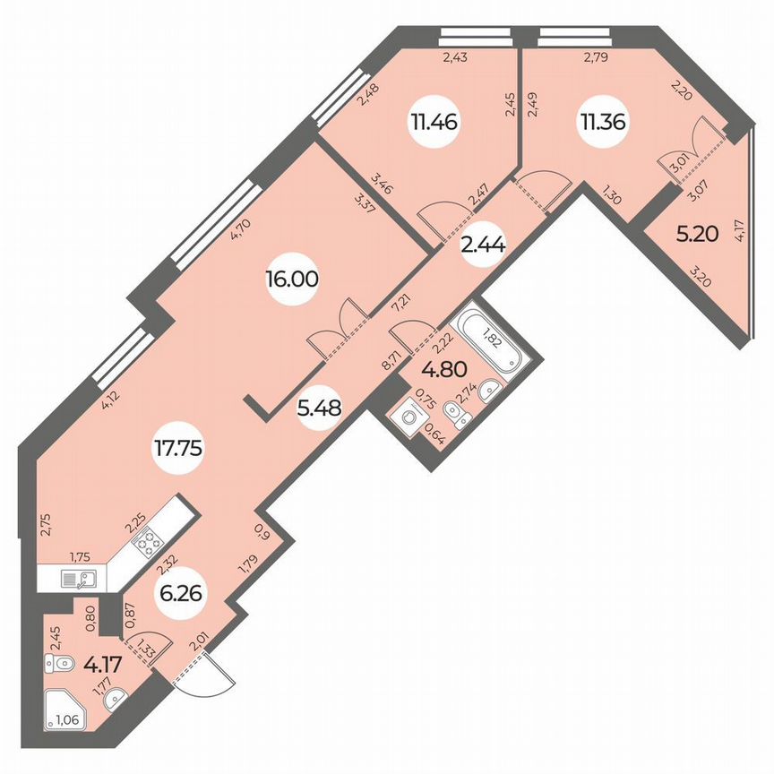 3-к. квартира, 82 м², 10/24 эт.