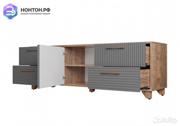 Тв-тумба со створкой Копенгаген дуб самдал / серый