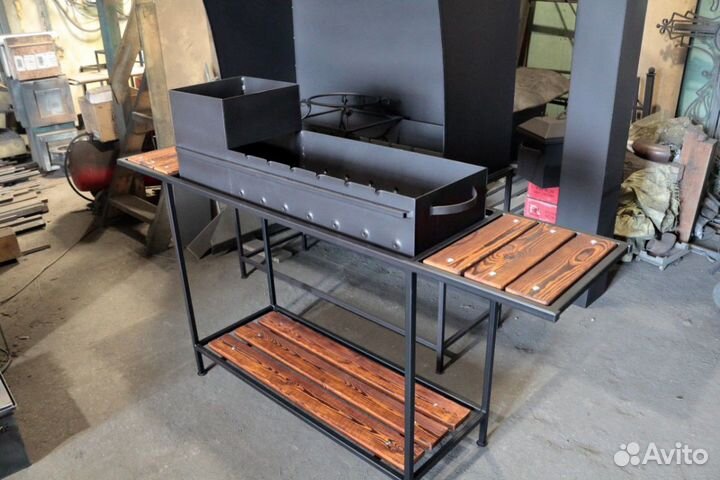 Мангал с топкой и дровником