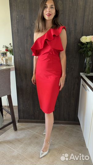 Вечернее платье красное Zara с ю воланами