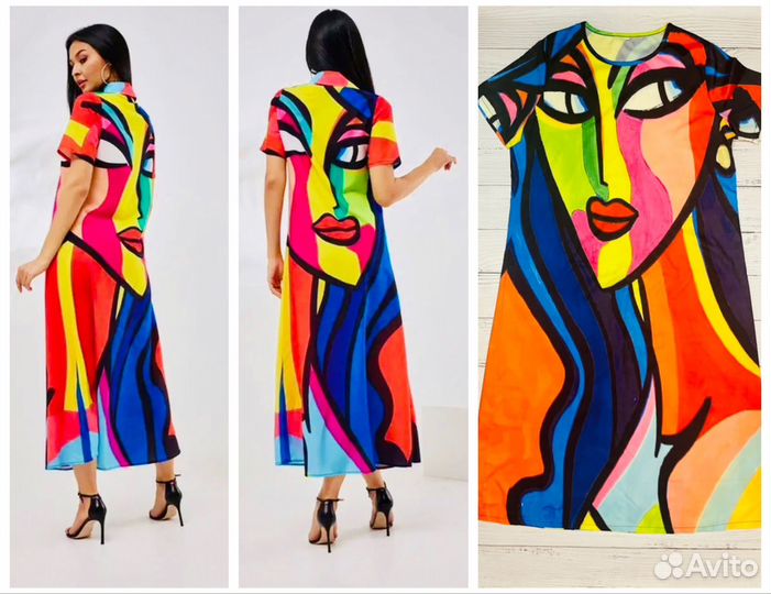 Шикарное яркое летнее платье Пикассо