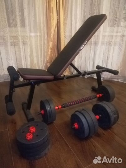 Скамья для жима лежа + гантели