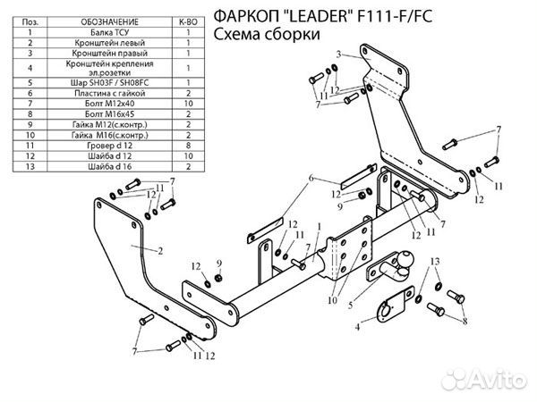 Фаркоп Ford Transit Connect 2002-2009