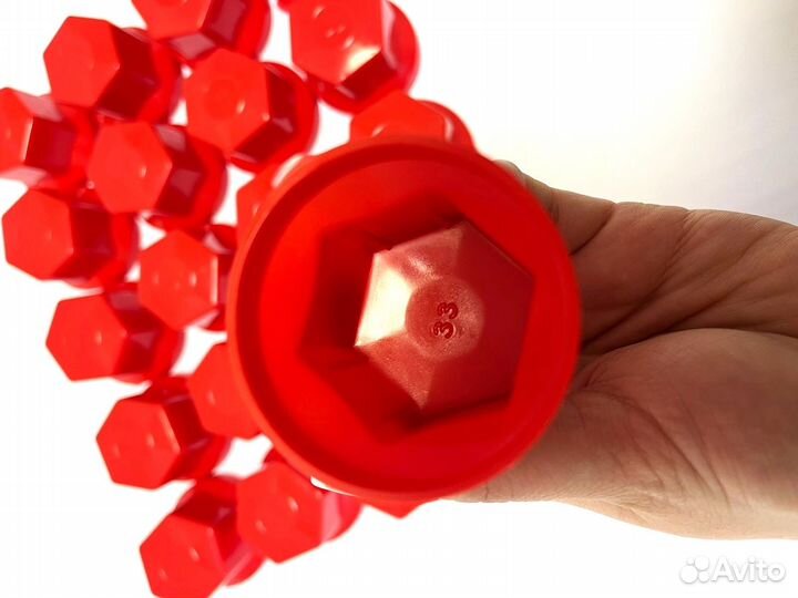 Колпачки на гайку 33мм красные (к-т 100шт)