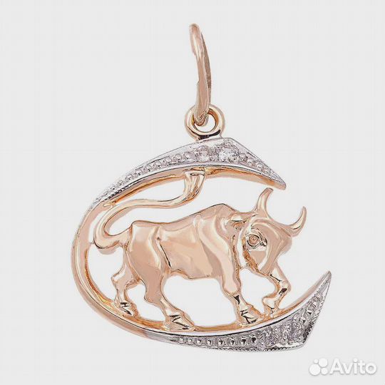 Подвеска из золота 585 пробы телец, с фионитами