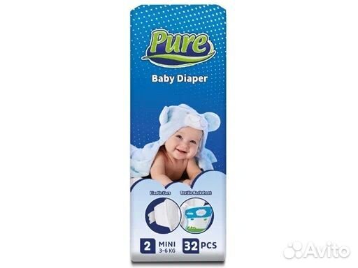 Подгузники детские pure mini 2 (3-6 кг) 32 шт/упак