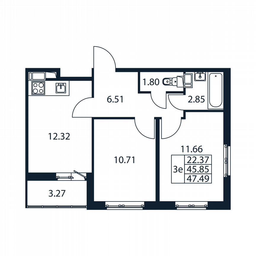 2-к. квартира, 49,1 м², 2/12 эт.