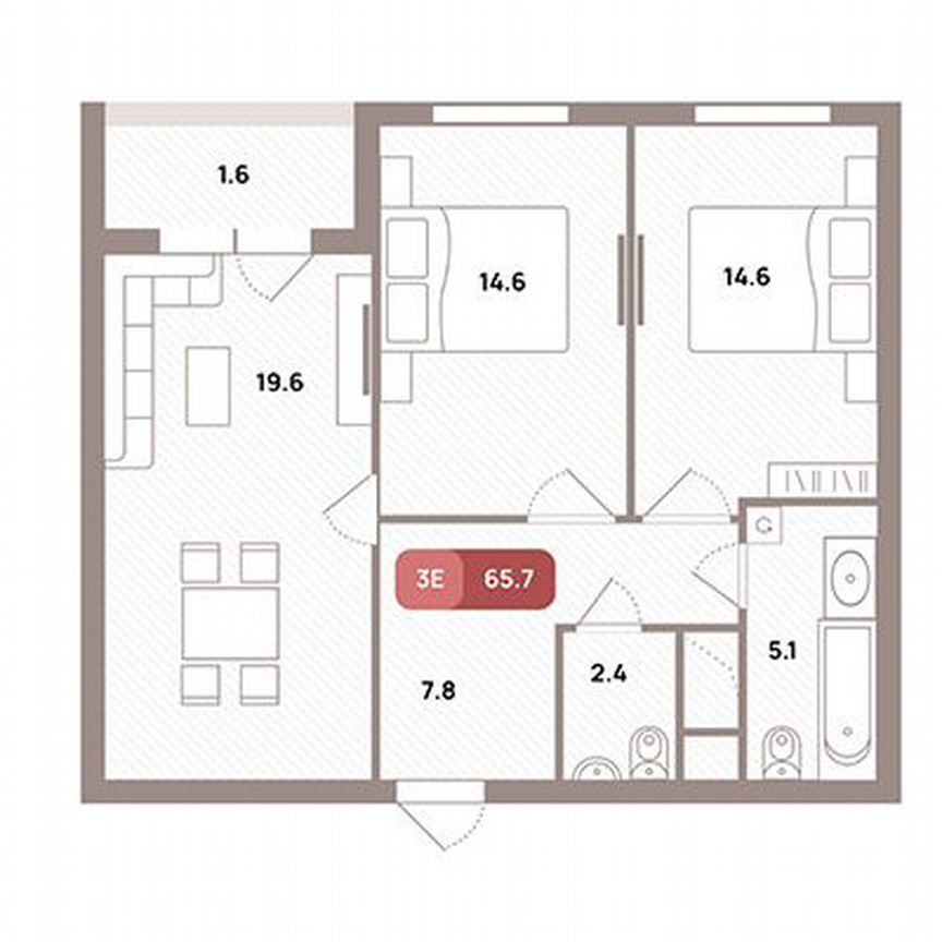 2-к. квартира, 65,7 м², 25/32 эт.