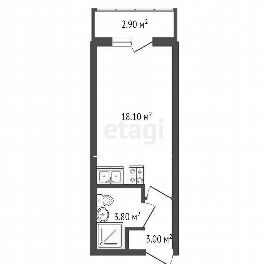 Квартира-студия, 24,9 м², 2/4 эт.