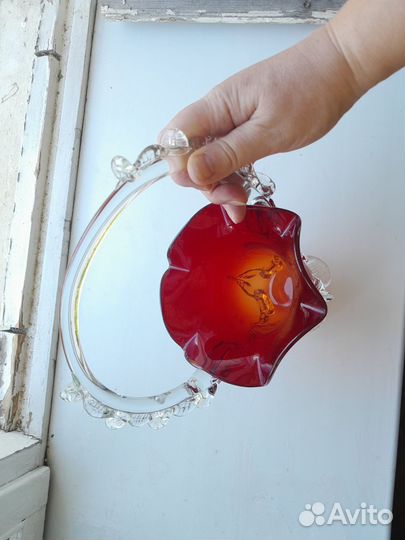 Стекло гутное. Ваза СССР. Винтаж