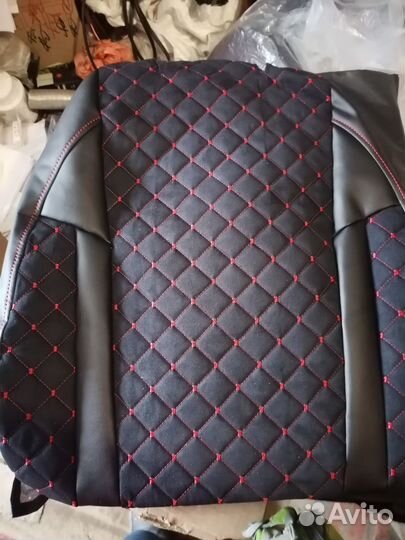 Авточехлы на Гранту франт +алькантара нить красная