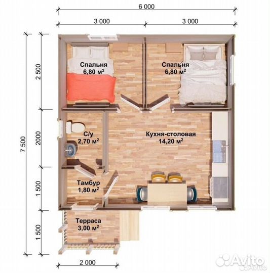 Каркасный дачный домик 7.5х6 Цена под ключ
