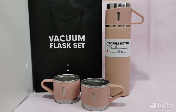 Термос с кружками (цвет персик)