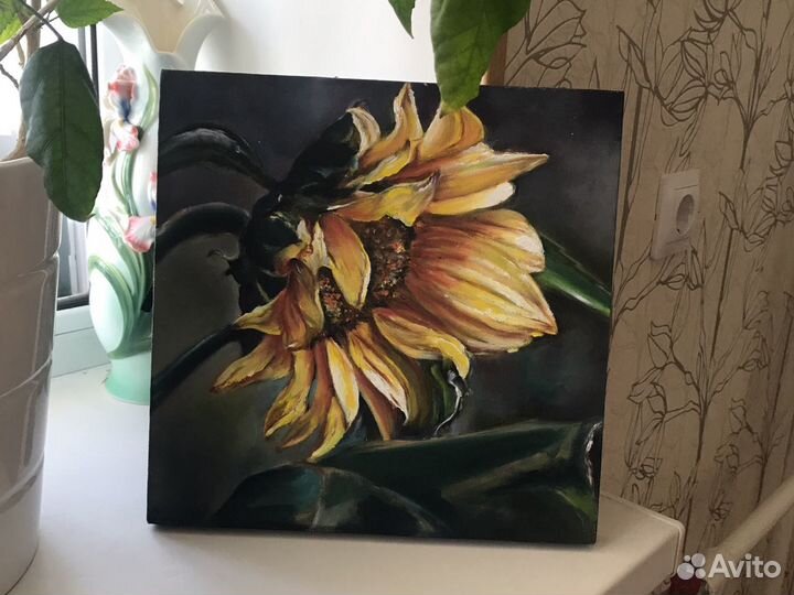 Картина маслом подсолнух 30х30