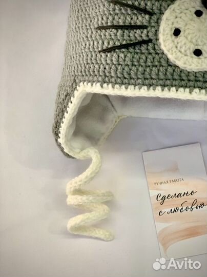 Детская шапка «Кот» / Весенняя вязаная шапка
