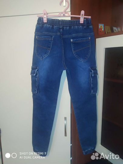 Джинсы на флисе 140-146 и полукомбинезон зимний