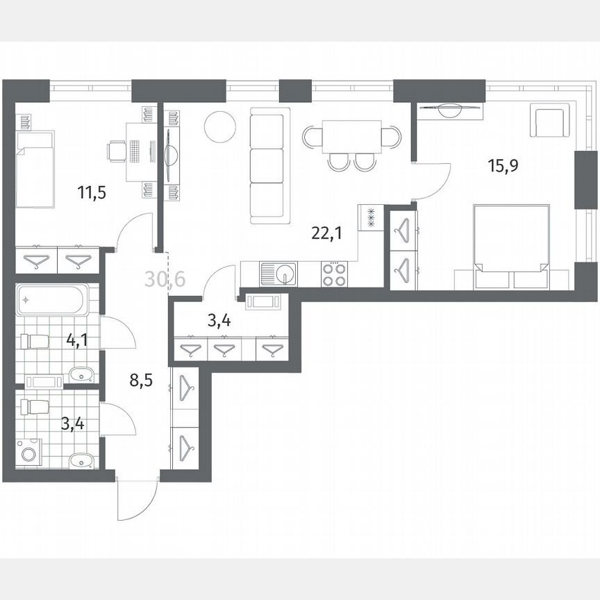 2-к. квартира, 69 м², 3/12 эт.