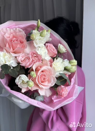 Цветы букет сборный роза эвкалипт доставка