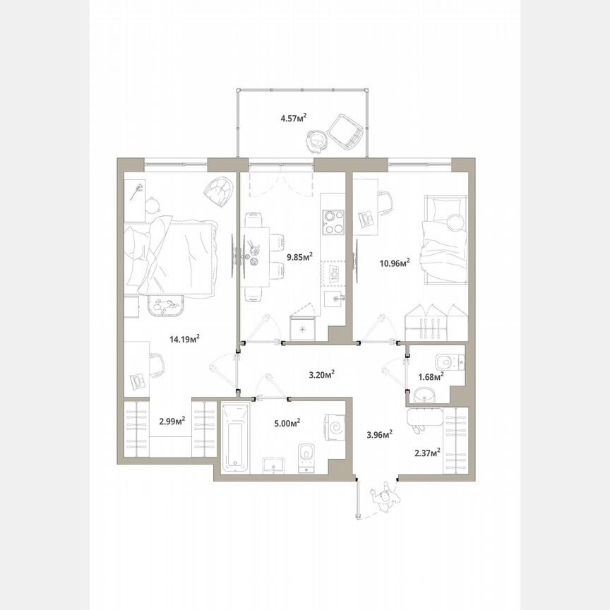 2-к. квартира, 55,6 м², 2/12 эт.