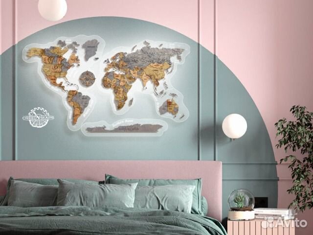 Карта мира на стену с подсветкой и без подсветки