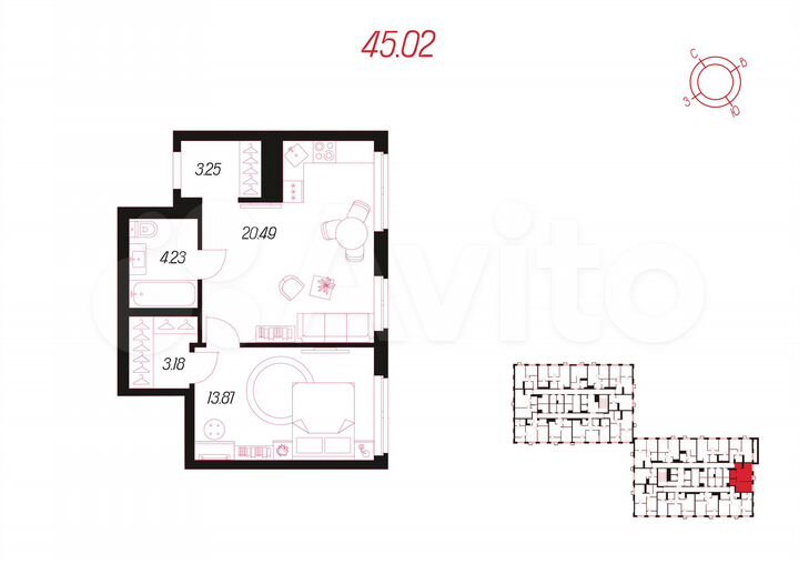 1-к. квартира, 45 м², 4/25 эт.