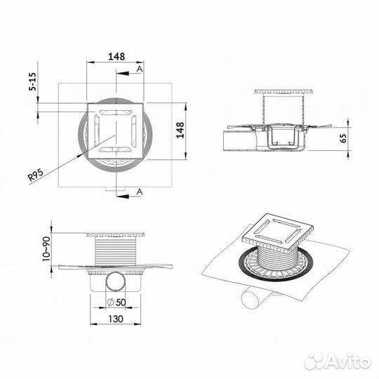 Душевой трап Berges Wasserhaus Zentrum Antik 150x