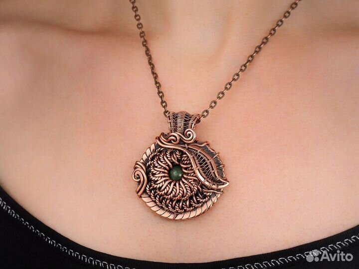 Кулон Агат Медь Античный стиль Дизайн WireWrapArt