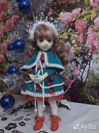 Текстильная кукла ручной работы.Елочка