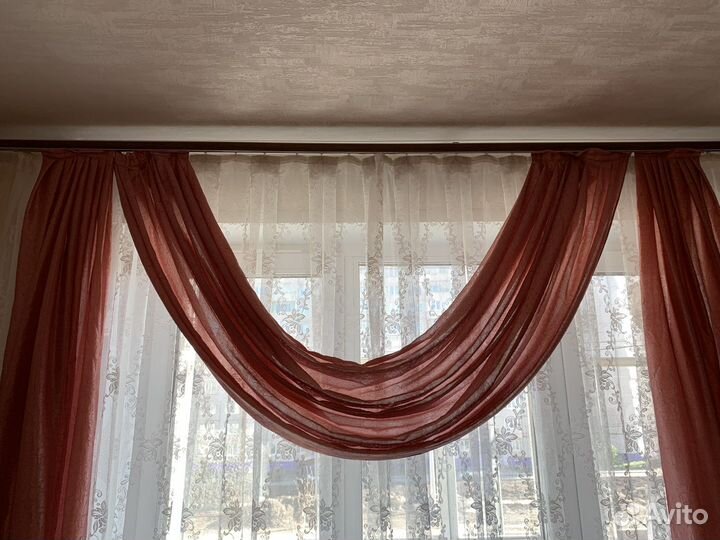 Шторы и ламбрекен.5м.Пепельно розовый жатый шелк