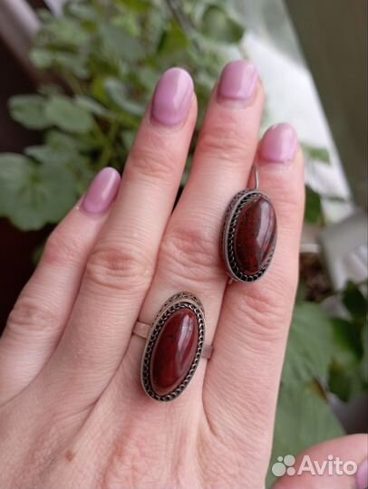 Серьга и кольцо Яшма СССР
