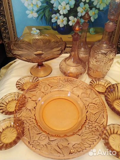 Цветное карамельное, медовое стекло СССР