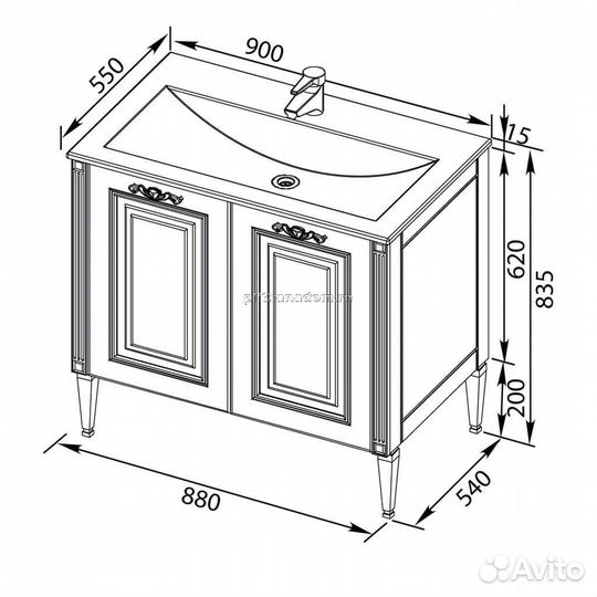 Тумба с раковиной Aquanet Паола 90 белый/золото (литьевой мрамор)
