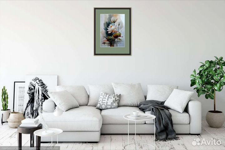 Картина акварелью 25х34 Лотосы