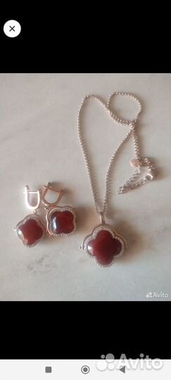 Серебряный комплект с агатом и цирконами