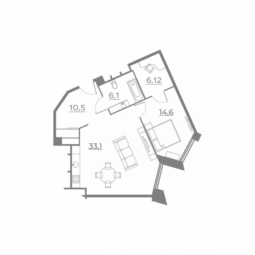 1-к. апартаменты, 70,7 м², 21/21 эт.