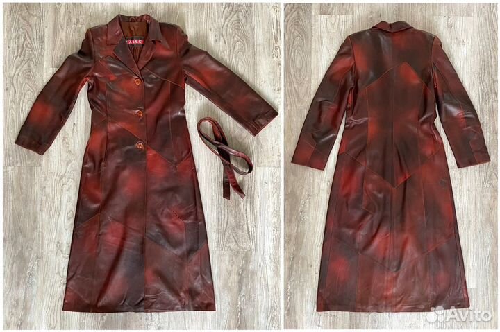 Кожаный длинный плащ 44/46