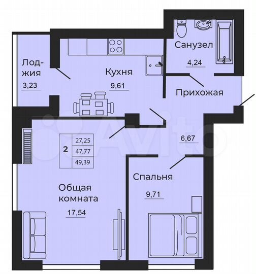 2-к. квартира, 49 м², 8/24 эт.