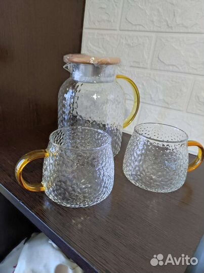 Чайник-кувшин стеклянный+кружки