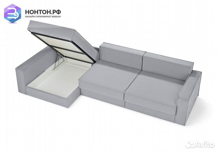 Диван угловой еврокнижка трехместный Тревис серый