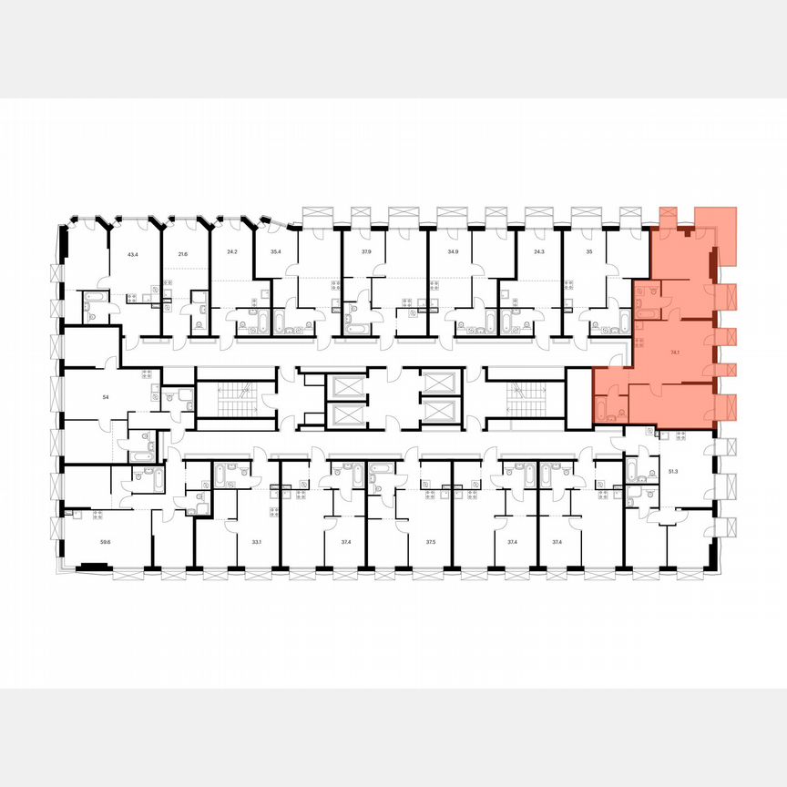 2-к. квартира, 74,1 м², 5/30 эт.