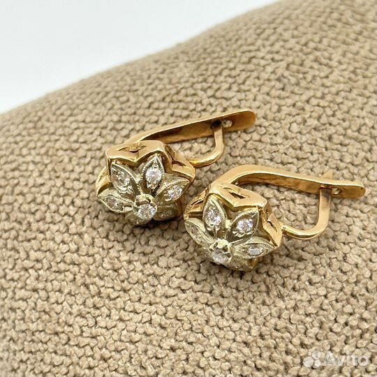 Золотые серьги малинки с бриллиантами 0,41 сt 583