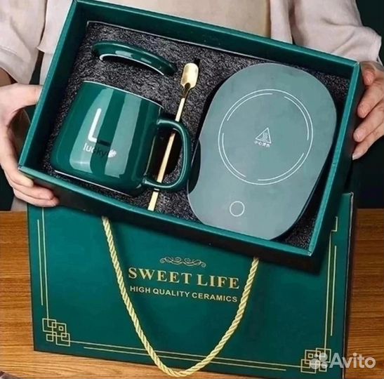 Кружка с подогревом с крышкой и ложкой