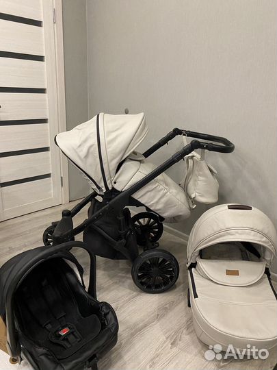 Коляска 3 в 1 Delorean City экокожа серая