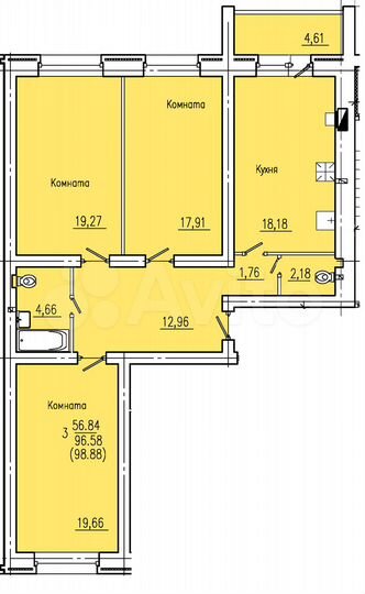 3-к. квартира, 98,9 м², 4/5 эт.