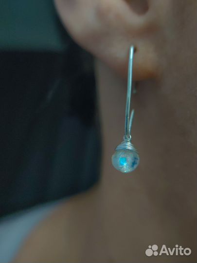 Серьги серебро 925 и лунный камень