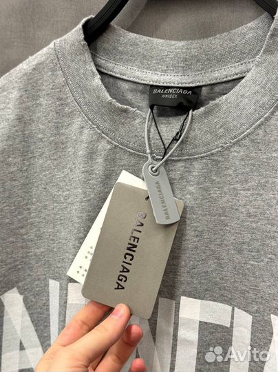 Футболка Balenciaga скотч серая оверсайз